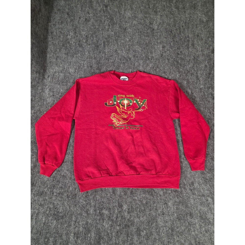 Vintage 90s Lee Christmas Sweatshirt Mens Large Red Church Choir Angel Joy Jesus